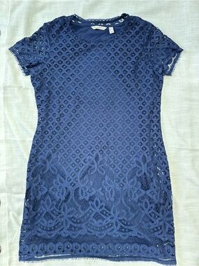 Isaac Mizrahi Navy Lace Short-Sleeve Mini Dress
